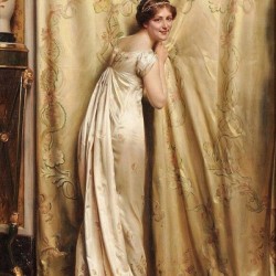 A woman by the courtains